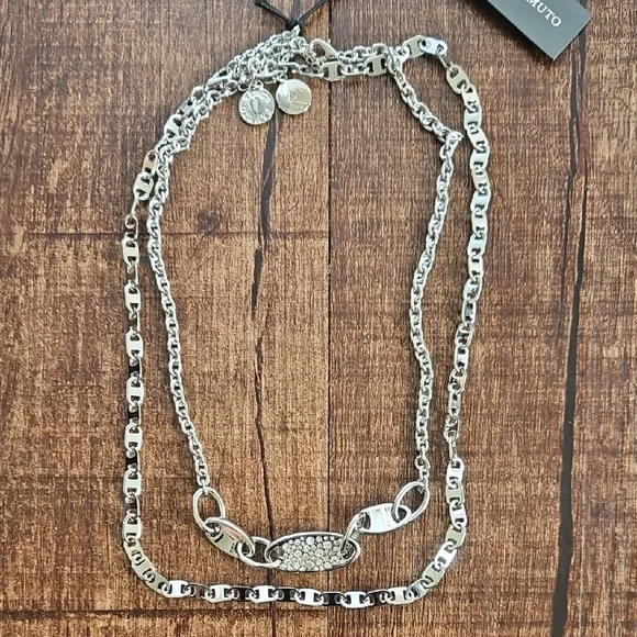 Vince Camuto Edgy Chic Double Chain Silver Necklace - Picture 3 of 4